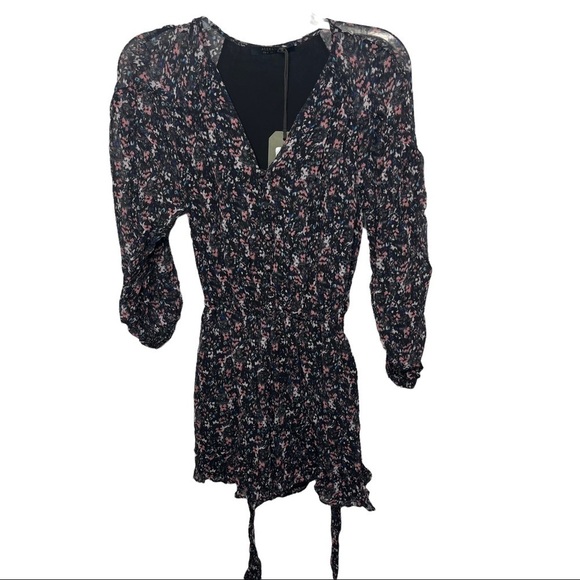 NWT Allsaints Size 0 Kaylee Stretch Floral Romper V-neck Long Sleeves Viscose - Picture 2 of 5